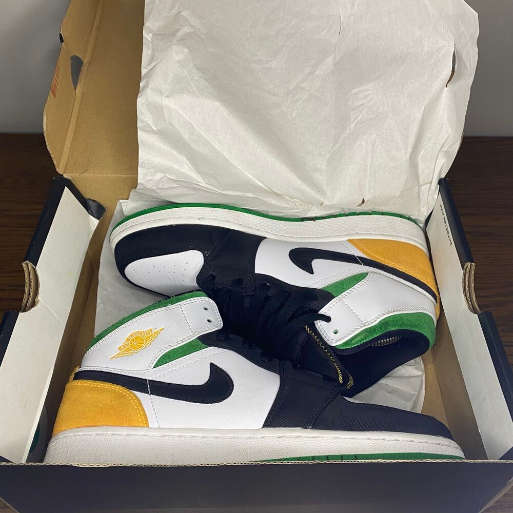 Air Jordan 1 Mid SE GS White Laser Orange Lucky Green Shoes BQ6931-101 7Y 8.5W